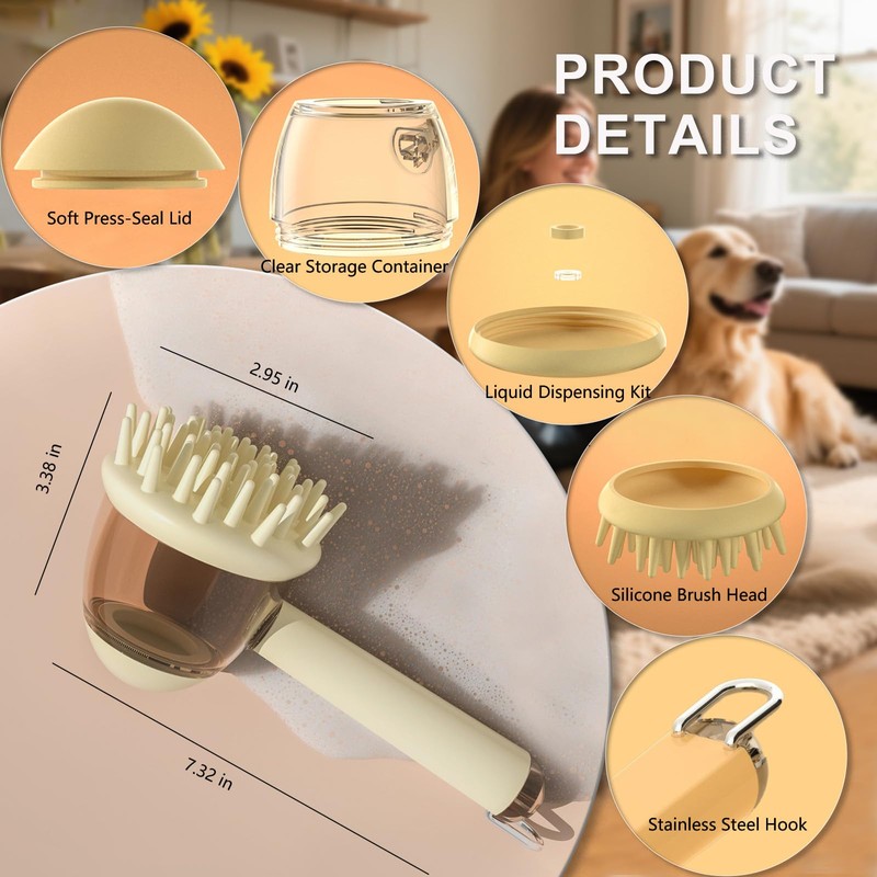 4 Pack Pet Bath Brush with Soap Dispenser,Dog Scrubber for