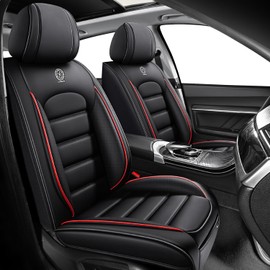 Bitablue Seat Covers for Kia K4 2025 Front Car Seat Cover Faux Leather Seat Protector Waterproof Vehicle Seat Cushions Covers(Black&Red,Front Set)