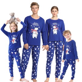 Vopmocld Christmas Family Matching Pajama Red Holiday Pjs Sets Cotton Sleepwear Polar Bear PJS, Blue-women, X-Large