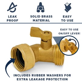 Morvat Garden Hose Elbow with Solid Brass 45 Degree 3/4" FHT x 3/4" MHT with ON/Off Shutoff Valve, Water Hose Elbow Connector with Swivel Connection For Easy Connection, Incudes Tape & 2 Extra Washers