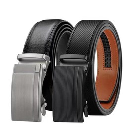 Chaberlu Automatic Belt Men's 2 Pieces, Leather Belt Ratchet Automatic Buckle Business Suit Belt Adjustable Leather Belt for Width 35 mm Wide with Gift Box, Black A4c1