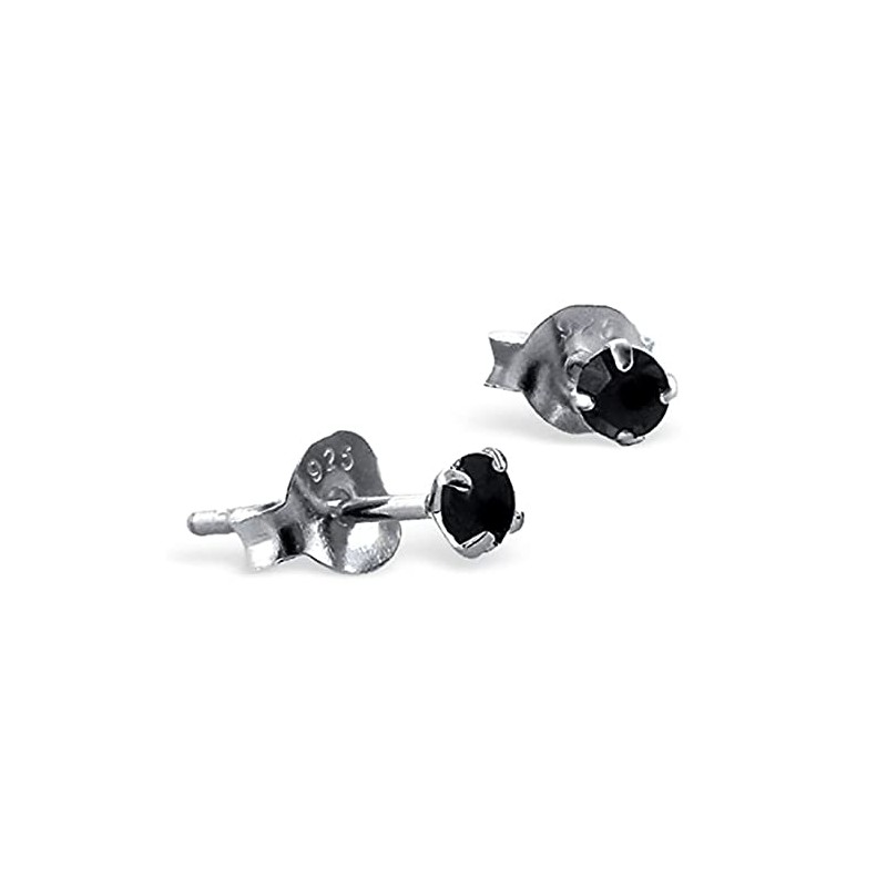 Black Round CZ Stud Earrings - 925 Sterling Silver -