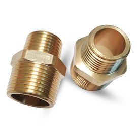 Brass 3/4” x 1/2” NPT Male Threaded Reducing Nipple Pipe Fitting Adapter, Heavy Duty Brass Hex Nipple Reducer Straight Connector, Reduce Pipe Adapter (2pcs,3/4”-1/2”)