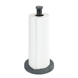 WENKO Marble Kitchen Roll Holder, Standing Holder for Kitchen Rolls in Elegant Marble Look for the Kitchen, with Plastic Base and Black Metal Bar, (W x D x H): Diameter 15 x 32 cm, Black
