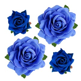 Topbuti Rose Hair Clip Flower Hairpin Rose Brooch Floral Clips, 4 Pcs Fabric Rose Flowers Hair Clips Mexican Hair Flowers Pin up Headpieces for Woman Girl Wedding Party Mother's Day (2 Sizes) (Blue)