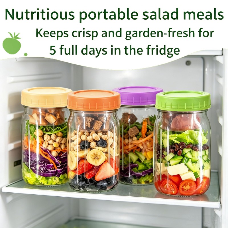 4 Pack 32oz Glass Salad Jars with 4 Lids,1 Cleaning