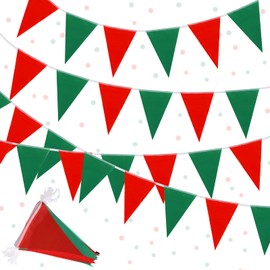 Tatuo Christmas Pennant Banner Christmas Party Decoration Red and Green Pennant Banner Triangle Flag Banner for Christmas Outdoor Indoor Decoration Birthday Party