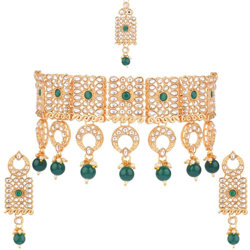 Efulgenz Conjunto de joyería india, gargantilla Kundan de perlas de