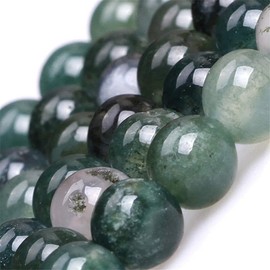 Genuine Green Moss Agate Beads for Jewelry Making Gemstone Semi Precious Stone Round 8mm Strand 15"(46-49pcs)