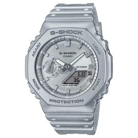 Casio Unisex 48.50mm Quartz Watch with Silver Analogue - Digital dial and Silver Plastic/Resin Strap Strap GA-2100FF-8AER