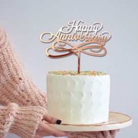 6 piezas de decoración de pastel de feliz aniversario, decoración de boda, aniversario de boda, acrílico, suministros de decoración de fiesta de feliz aniversario (6)