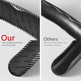 Car Steering Wheel Cover, 3 Piece Bright Carbon Fiber Steering Wheel Covers, Non-Slip Steering Wheel Cover Protector, Great Grip, Universal Car Accessories Decoration for 14.5-15 inch (Silver)