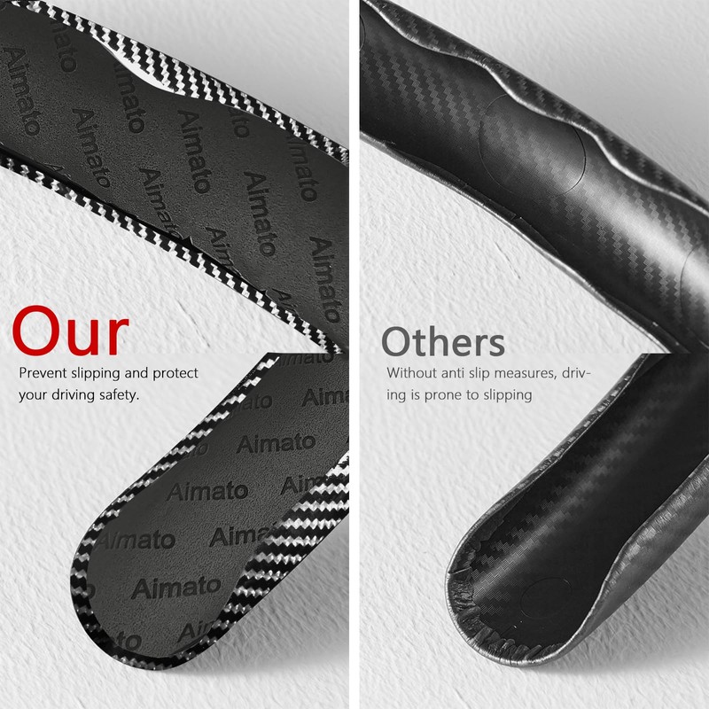 Car Steering Wheel Cover, 3 Piece Bright Carbon Fiber Steering