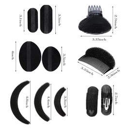 PMELCXD 12 Pieces Bump It Up Volume Hair Base Set Sponge Styling Insert Braid Tool Hair Bump Up Comb Clip Bun Hair Pad Accessories for Women Girls DIY Hairstyle