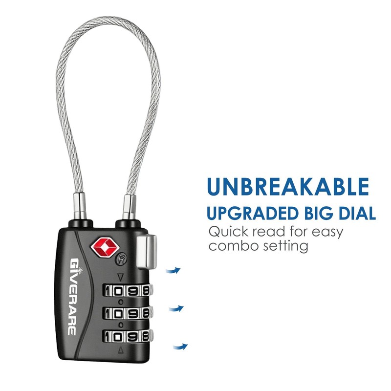 2 Pack TSA Approved Travel Luggage Locks, Long Cable Combination