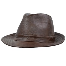 IFSUN Men & Women's Cowhide Jazz Hat Short Brim Leather Fedora Hat, Brown, X-Large