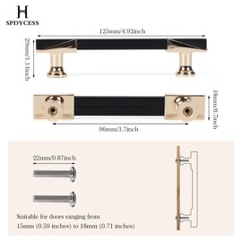 SPDYCESS 2 Pack Cabinet Pulls, Kitchen Cupboard Door Handles, Pulls for Kitchen Wardrobe Cupboard Dresser Home Decoration, Matte Black and Gold, Hole Spacing 96mm