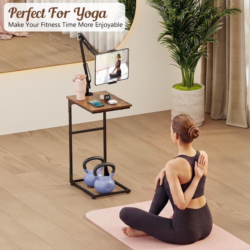 Floor Kindle Phone Tablet Stand with End Table for Overhead