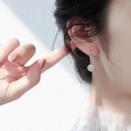 Bellitia Jewelry CZ Diamond Shamballa Earrings Sterling Silver White Crystal Pave Round Disco Ball Glitter Crystal Ball Disco Ladies Girls Earrings for Women 6 mm 8 mm 10 mm, Sterling Silver, Crystal