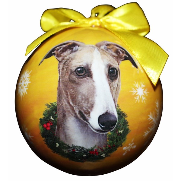 "Greyhound Fawn Christmas Ornament" Shatter Proof Ball Easy To Personalize