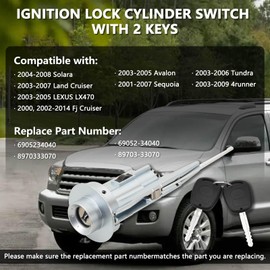 RAMATA 89703-33070 Ignition Lock Cylinder Switch with Key Compatible with Toyota 2001 2002 2003 2004 2005 2006 2007 Sequoia, 2003-2006 Tundra, 2003-2009 4Runner and More, Replace # 69052-34040
