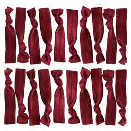 Kenz Laurenz Hair Ties 20 Elastics Ponytail Holder Set No Crease Ribbon Bands (Maroon)