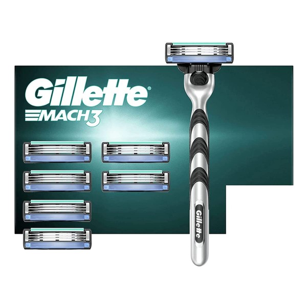 Gillette Mach3 Razor for Men - 7 Blades - Made of Steel for Precise Cutting and Up to 15 Shaves per Blade