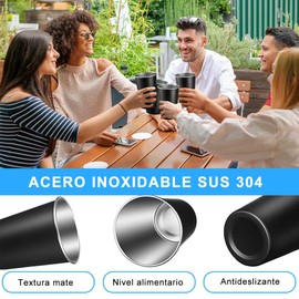 VAGEY 6 Pzas Vasos de Acero Inoxidable 304 Apilables de 500 ml, Tazas Térmicas Reutilizables para Agua, Bebida y Vino en Fiestas, Actividades al Aire Libre, Fácil de Limpiar (Negro)