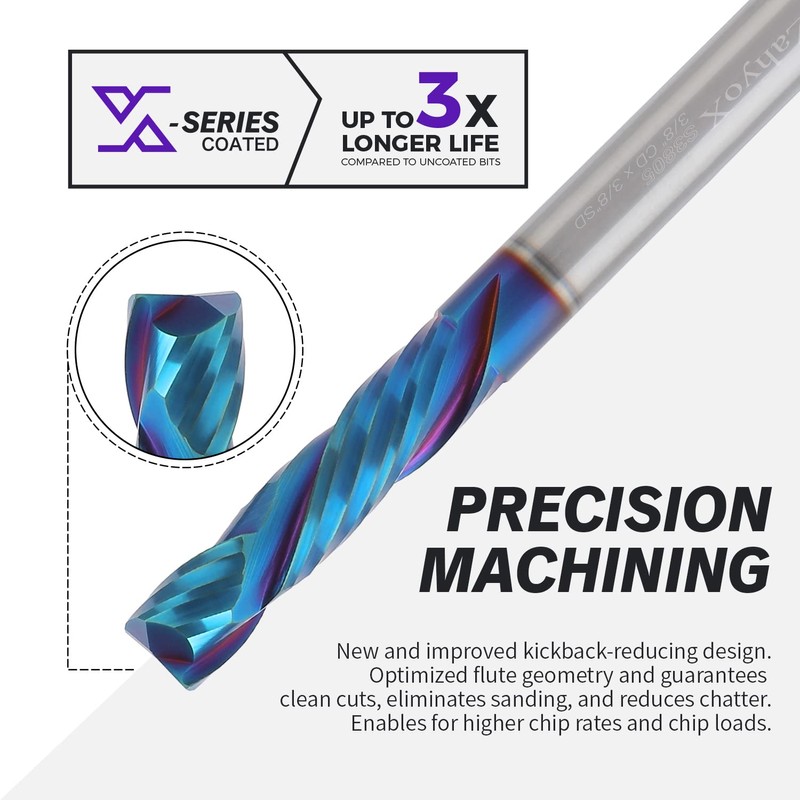 ZahyoX 3/8" Compression Spiral CNC Router Bit, NACO Coated Solid