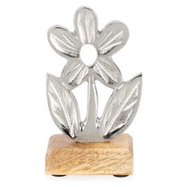 com-four® Decorative Stand Flower - Premium Metal Flower on Wooden Base - Decorative Metal Flower for Standing and Gifting (1 Piece - Flower 3)