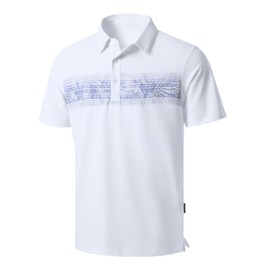 Men's Golf Shirts Dry Fit Moisture Wicking Performance Short Sleeve Collared Polo Shirts for Casual Tennis Bussiness (White Leaves, XL)