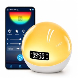 White Noise Sound Machine with Sunrise Alarm Clock for Kids Baby Shusher | 44 Non-Looping Soothing Sounds, 10-Color Night Lights, Easy APP Control, Gi