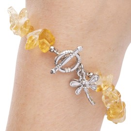 Earth Story Citrine Heat Treated Chip Bracelet + Dragonfly Charm & Toggle Fastener