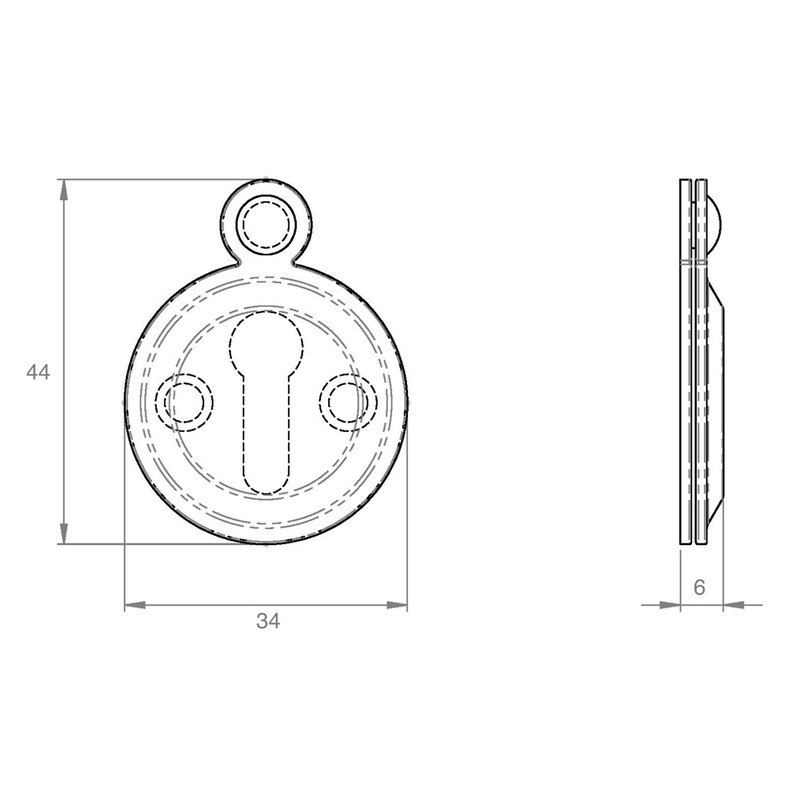Victorian Keyhole Covered Escutcheon for Front Doors 35mm Polished Brass