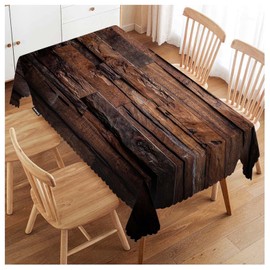 Swono Dark Wood Tablecloth - Vintage Natural Wooden Board Rectangle Table Cloth Picnic Tablecloth Washable Plaid Table Cover for Kitchen Holiday Dinner, 52x70 Inch