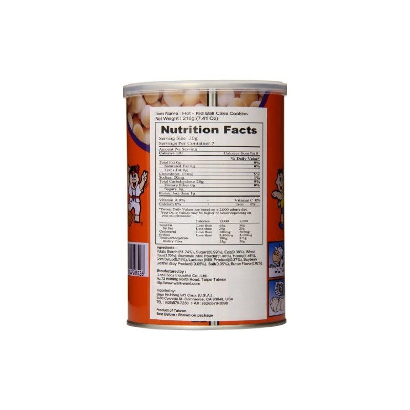 Want Want Hot Kid Ball Cake Cookies, Original Flavor Can,