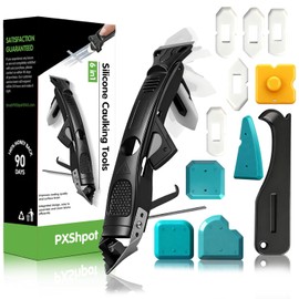 Caulking Tool 6 in 1 Sealant Finishing Tool & Grout Remover Scraper with 6 Silicone Pads, Sealant Removal and Trimming Tool with Squeegee for Bathroom, Window, Door, Kitchen