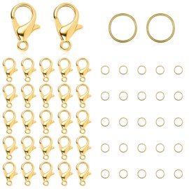 KINBOM 100pcs Lobster Clasp and 200pcs Open Jump Ring, 12x6mm Jewelry Bracelet Connectors Necklace Clasp Bracelet Clasp Jump Rings for Jewelry Making and Repairing (Gold)
