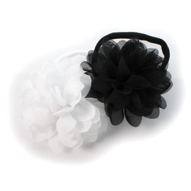 My Lello Baby Girl Rounded Petal Chiffon Flower Nylon Elastic Headbands Set 2pcs - Large - White/Black