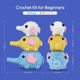Crochet Kit for Beginners, Crochet Starter Kits for Kids and Adults Amigurumi Craft Knitting Crochet Animals Kits with Step-by-Step Video Tutorials (Elphi)