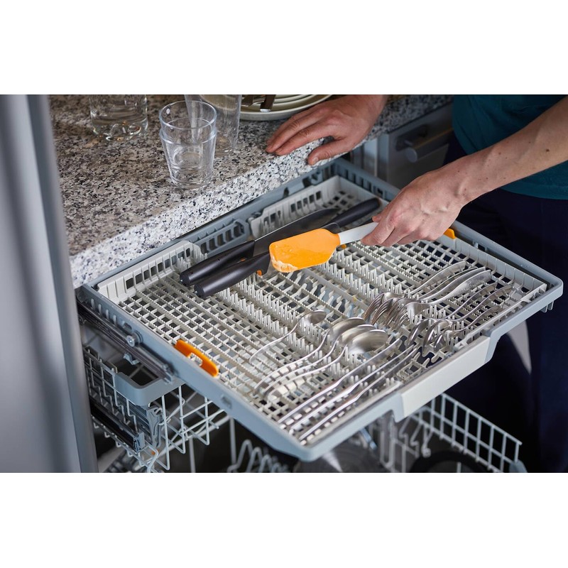 Fiskars Teigschaber mit Silikonkopf, Länge: 27,5 cm, Kunststoff/Silikon, Orange/Weiß, Functional