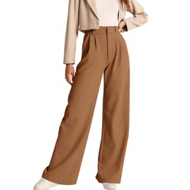 NIMIN High Waisted Work Pants for Women Loose Dress Pants Trousers Professional Business Casual Pants with Pockets Brown Medium
