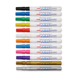 uni Paint Oil Based Paint Markers, Fine Point, Assorted Colors, 12 Count