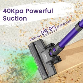 Suirviz Cordless Vacuum Cleaner, 40KPA/35Mins, Green LED Light, Lightweight Stick Vac...