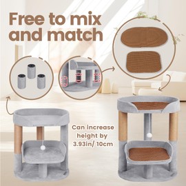 AGUPET Kitty Oasis Adjustable 23.6" Mini Cat Tree Tower with Scratching Posts, Plush Perches, and Toy Ball – Ideal for Munchkin and Kittens