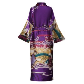 Women's Plus Size Floral Robes Long Satin Kimonos Bathrobes Patterned Long Silky Sleepwear Loungewear, Floral Purple 4X