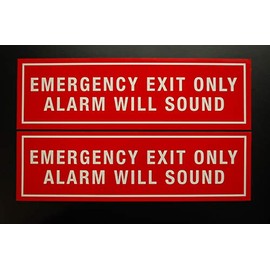 (2 Pack) Emergency Exit Only Security Alarm Will Sound Stickers Decal Sign - 10"x3" - Self-Adhesive 4 Mil Premium Vinyl Decals - Made in USA - Indoor & Outdoor Use (X2PS43)