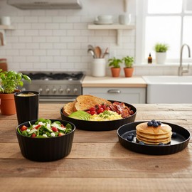 24Pcs Kitchen Plastic Wheat Straw Dinnerware Set,Dinnerware Sets for 6,Microwave Dishwasher Safe Plates