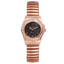 JewelryWe Womens Octagon Elastic Watch: Iced-Out Rhinestone Easy Reader Analog Quartz Asymmetrical Stretch Band Wristwatch