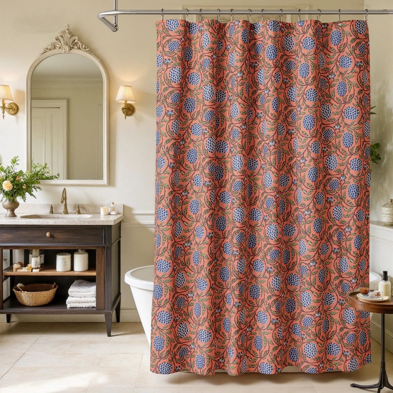 MUGINYU Boho Burnt Orange Floral Shower Curtain - 72x72 Inches,Cotton